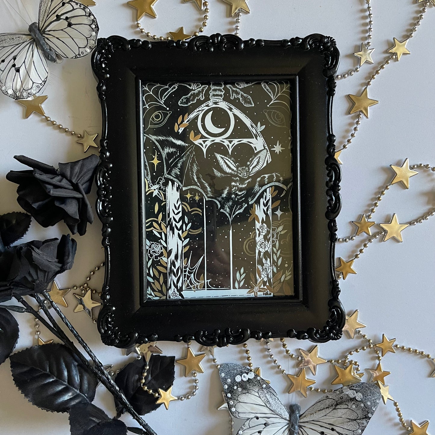 Black Ornate Bat Cathedral Frame